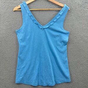 Lilly Pulitzer Tank Top Womens Small Blue Ruffle V-Neck Pima Cotton Sleeveless